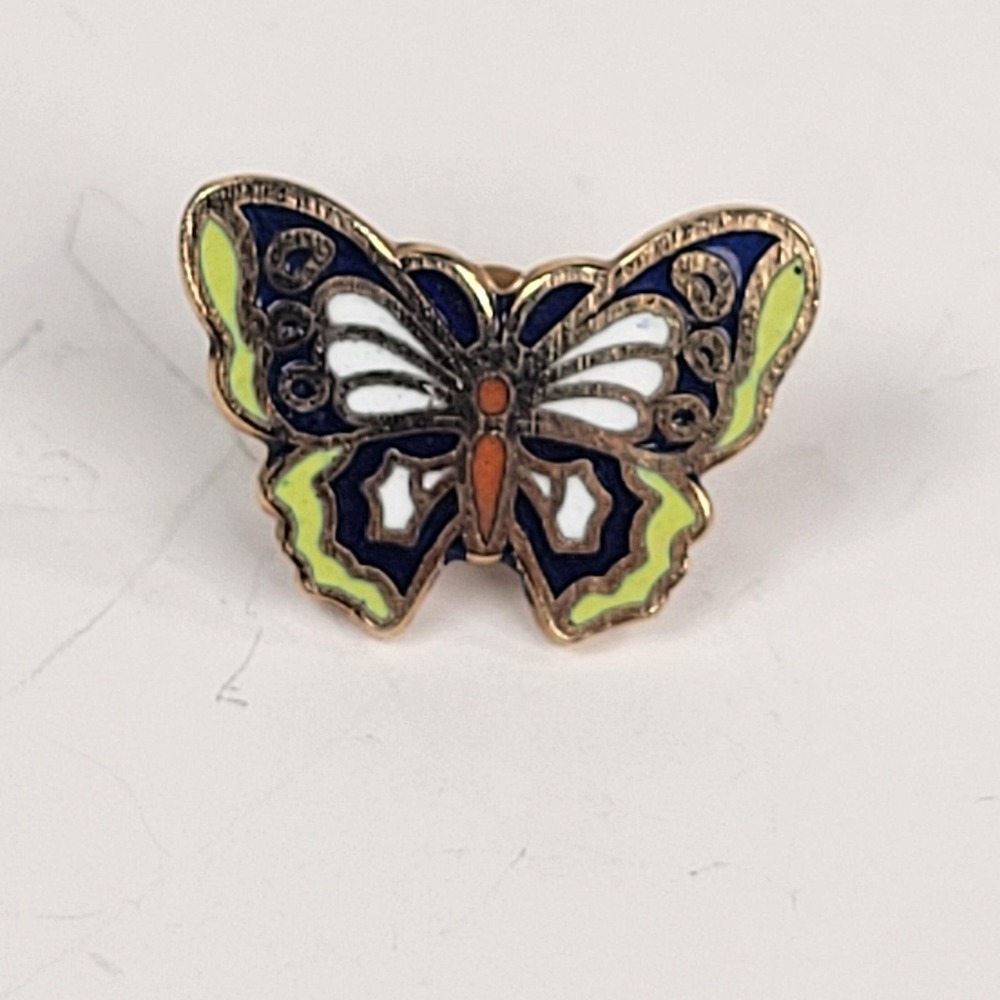 Small Cloisonne Butterfly Pin‎ Gold Tone Multicolor Enamel Lapel Tack Jewelry